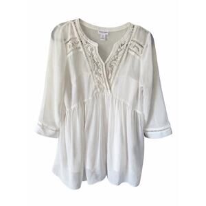 Motherhood Maternity White Lace Boho Babydoll Sheer Blouse Top Medium Spring Top